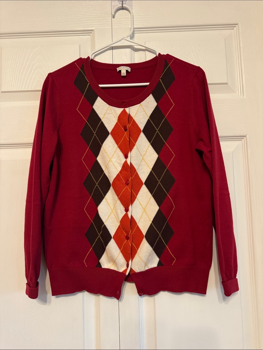 Talbots Red Argyle Button-Front Cardigan